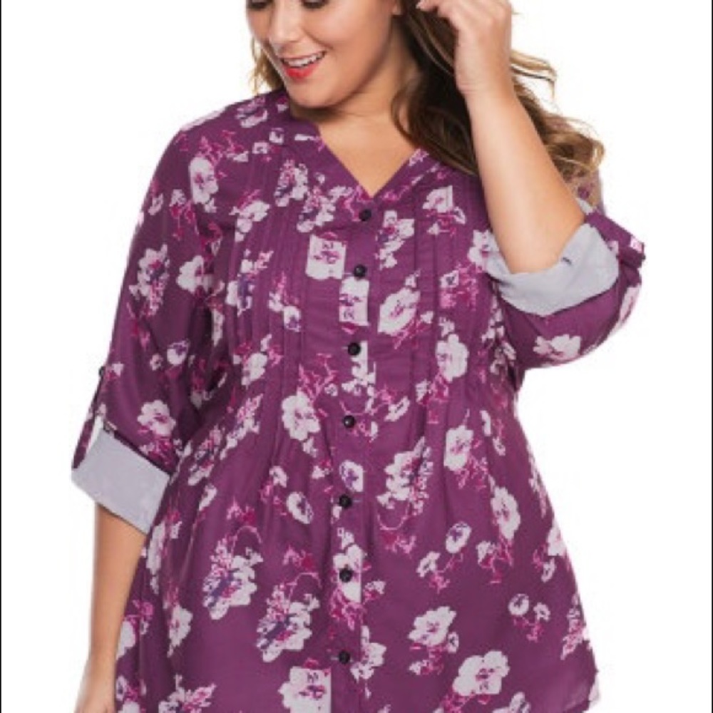 Rose Floral Pintuck Plus Size Blouse
